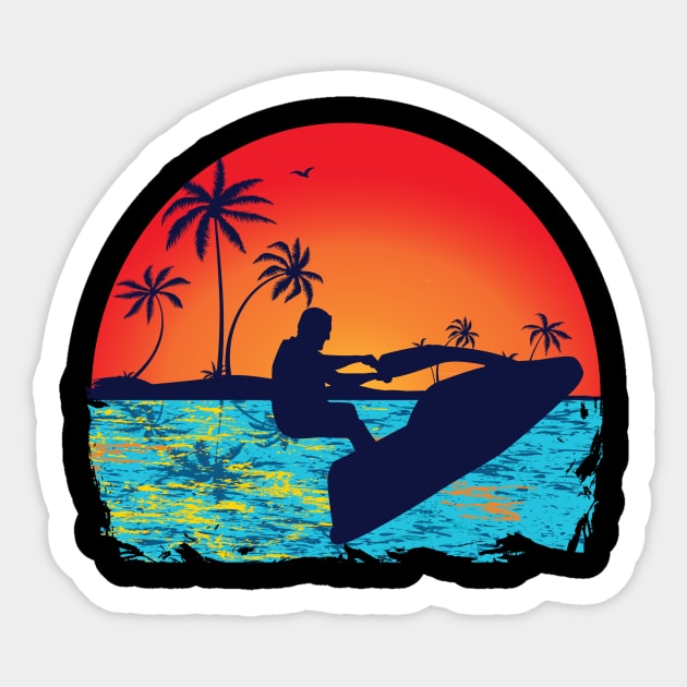 Jet Ski Sunset Palm Design Sticker by echopark12